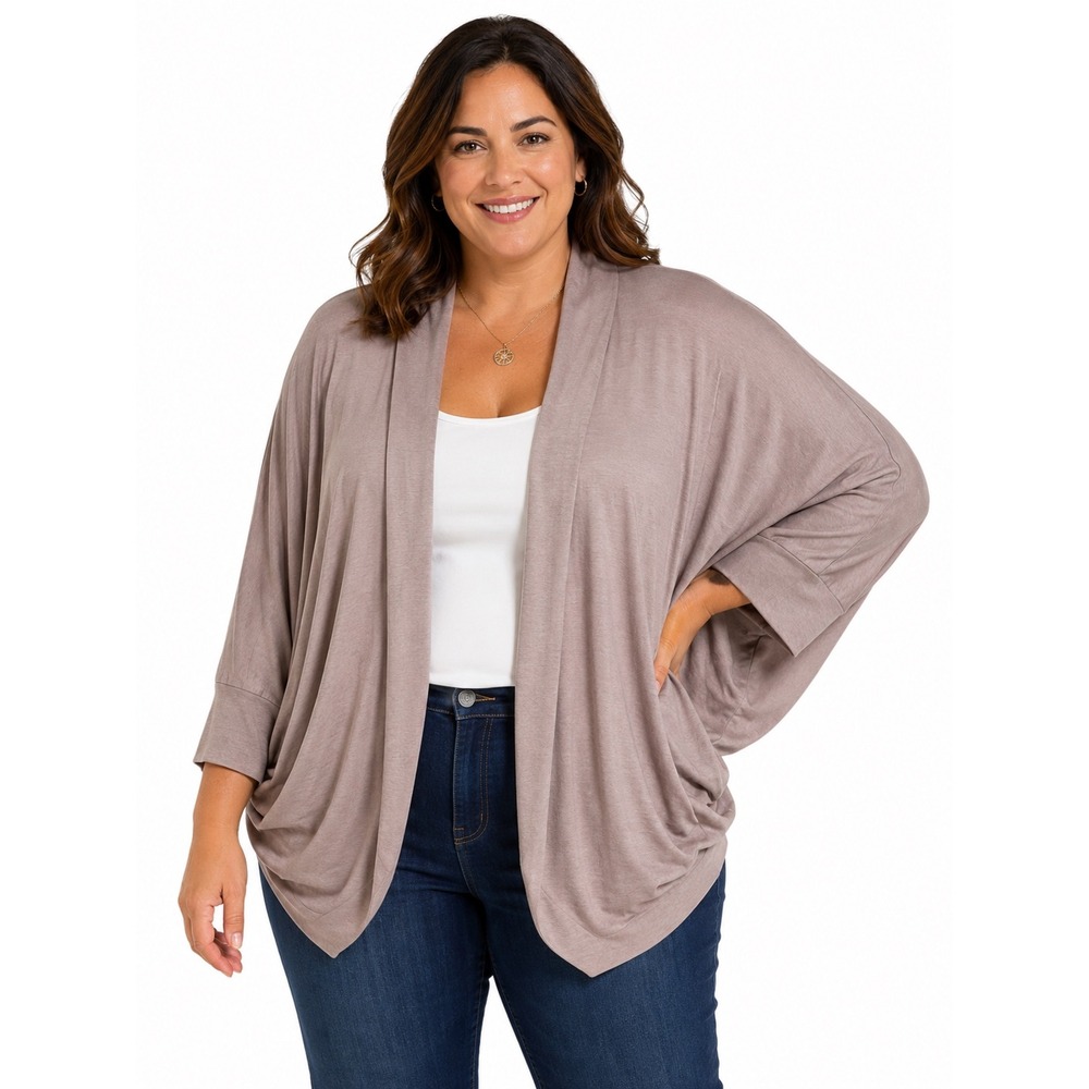 Zenana Women 2X Taupe Mauve Open Front Dolman Sleeve‎ Cocoon Cardigan RC-1818XP